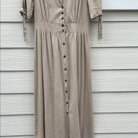 Elegant Beige Linen Button-Down Dress - Picture 4 of 5